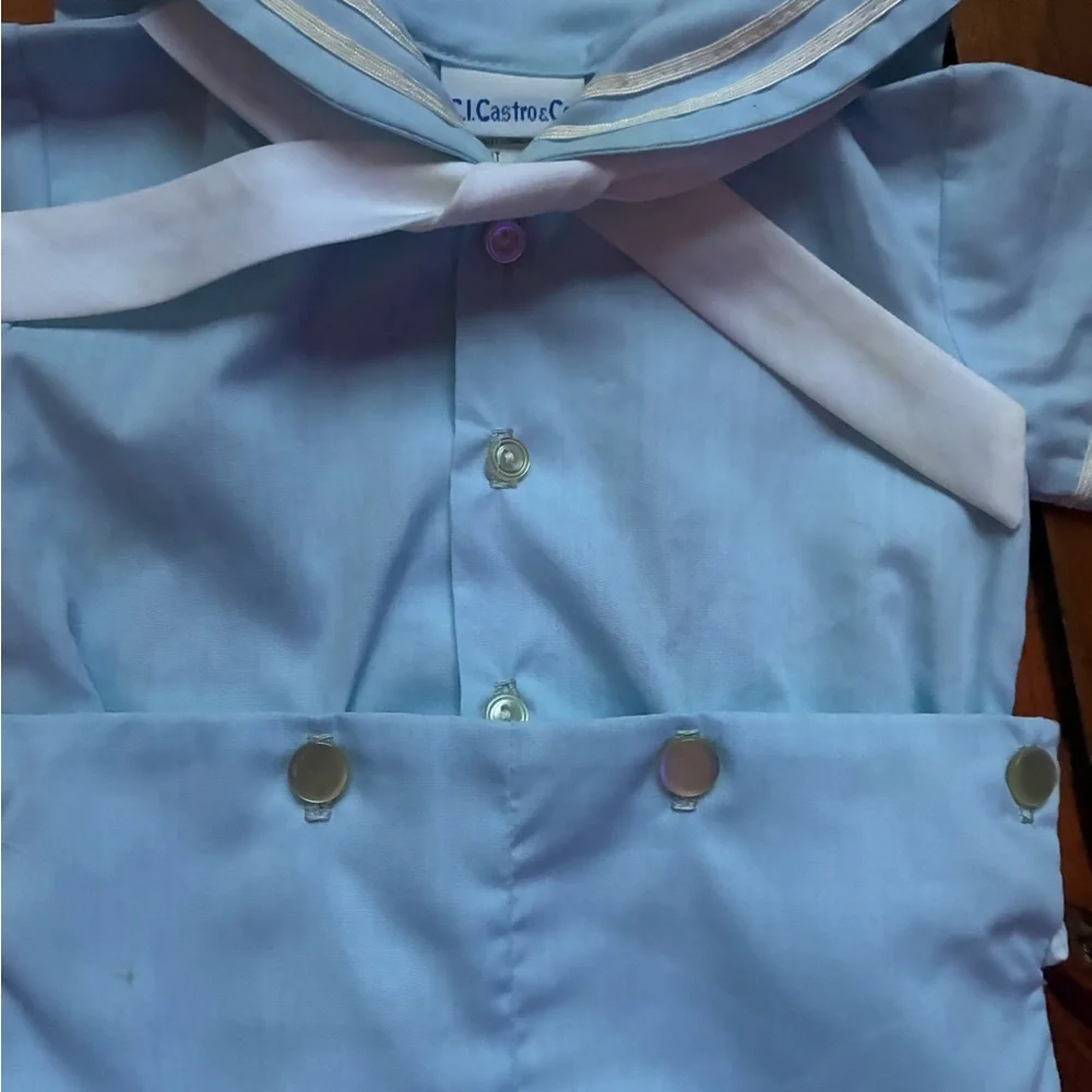 Vintage Classic Light Blue Sailor Romper for size 6 months C.I Castro
